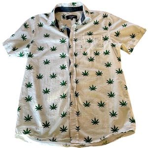 Weed Leaf Print Casual Button Down Shirt (Brand - Eighty Eight) (Men’s Med.)